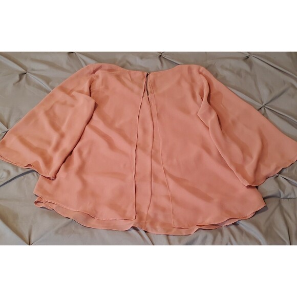 Women's Pink Semi Sheer Boho Blouse Size M Long Flounce Flowy Sleeve V-Neck - Picture 2 of 9